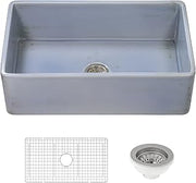 Ruvati 33 inch Fireclay Distressed Finish Farmhouse Apron-Front Kitchen Sink Reversible - Coastal Blue - RVL2300SB
