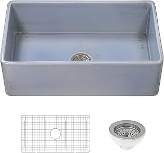 Ruvati 33 inch Fireclay Distressed Finish Farmhouse Apron-Front Kitchen Sink Reversible - Coastal Blue - RVL2300SB