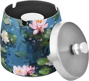 Water Lotus Flower Splash Ashtray with Lid, Outdoor Ashtrays for Patio