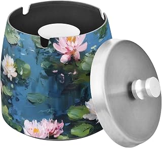 Water Lotus Flower Splash Ashtray with Lid, Outdoor Ashtrays for Patio
