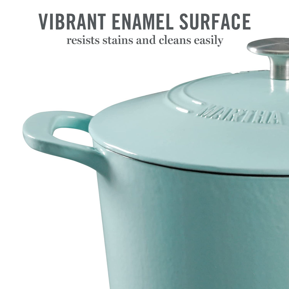 Martha Stewart Gatwick Enameled Cast Iron Dutch Oven, 7 Quart Capacity, Martha Blue