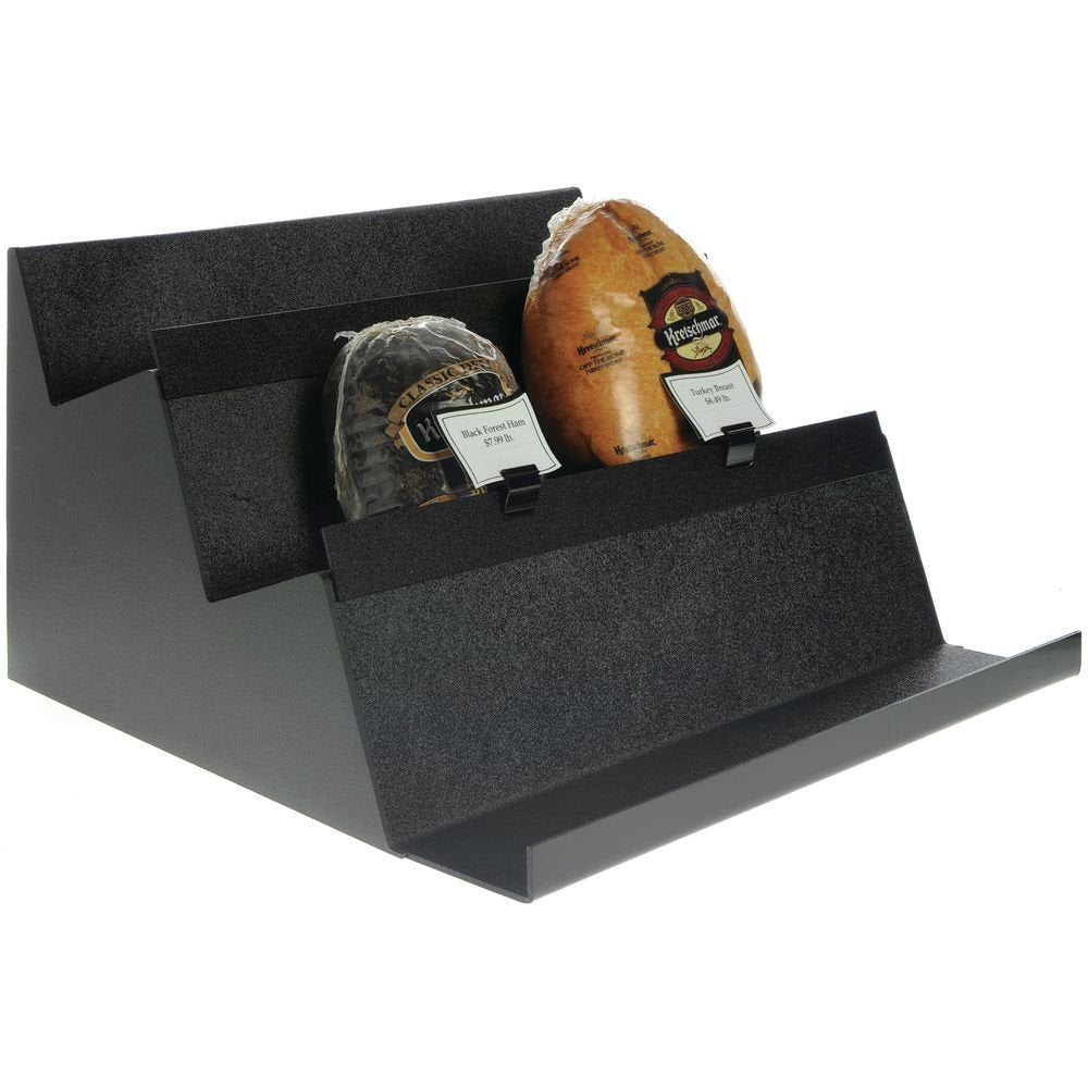 Deli Riser 3-Step Black ABS Display Riser 23 7/8" L x 22 1/3" W x 13 1/8" H by HUBERT – Plastic, Black, Model RSR-MC-3STP