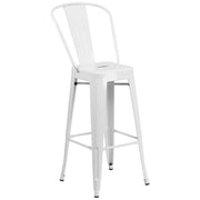 Commercial Grade 23.75" Square White Metal Indoor-Outdoor Bar Table Set with 2 Stools with Backs by Flash Furniture – 40 x 27.75 x 27.75, Metal, White, Model CH-31330B-2-30GB-WH-GG