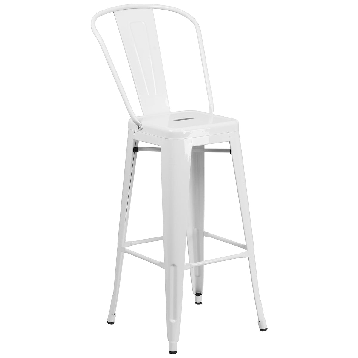 Commercial Grade 23.75" Square White Metal Indoor-Outdoor Bar Table Set with 2 Stools with Backs by Flash Furniture – 40 x 27.75 x 27.75, Metal, White, Model CH-31330B-2-30GB-WH-GG
