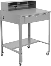 Global Industrial 34-1/2"W x 30" D x 38" H Mobile Shop Desk with Pigeonhole Compartment Riser Sloped Surface, Gray