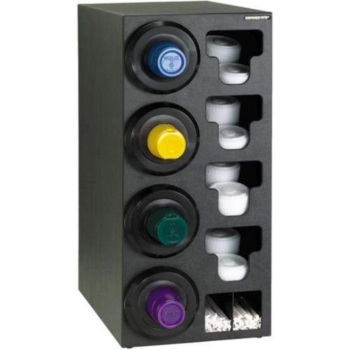 Countertop Cup Dispensing Cabinet with (4) SLR-2F Built-In Lid and Straw Organizers by DISPENSE-RITE – Stainless/PolyStyrene, Black, Model SLR-C-4LBT