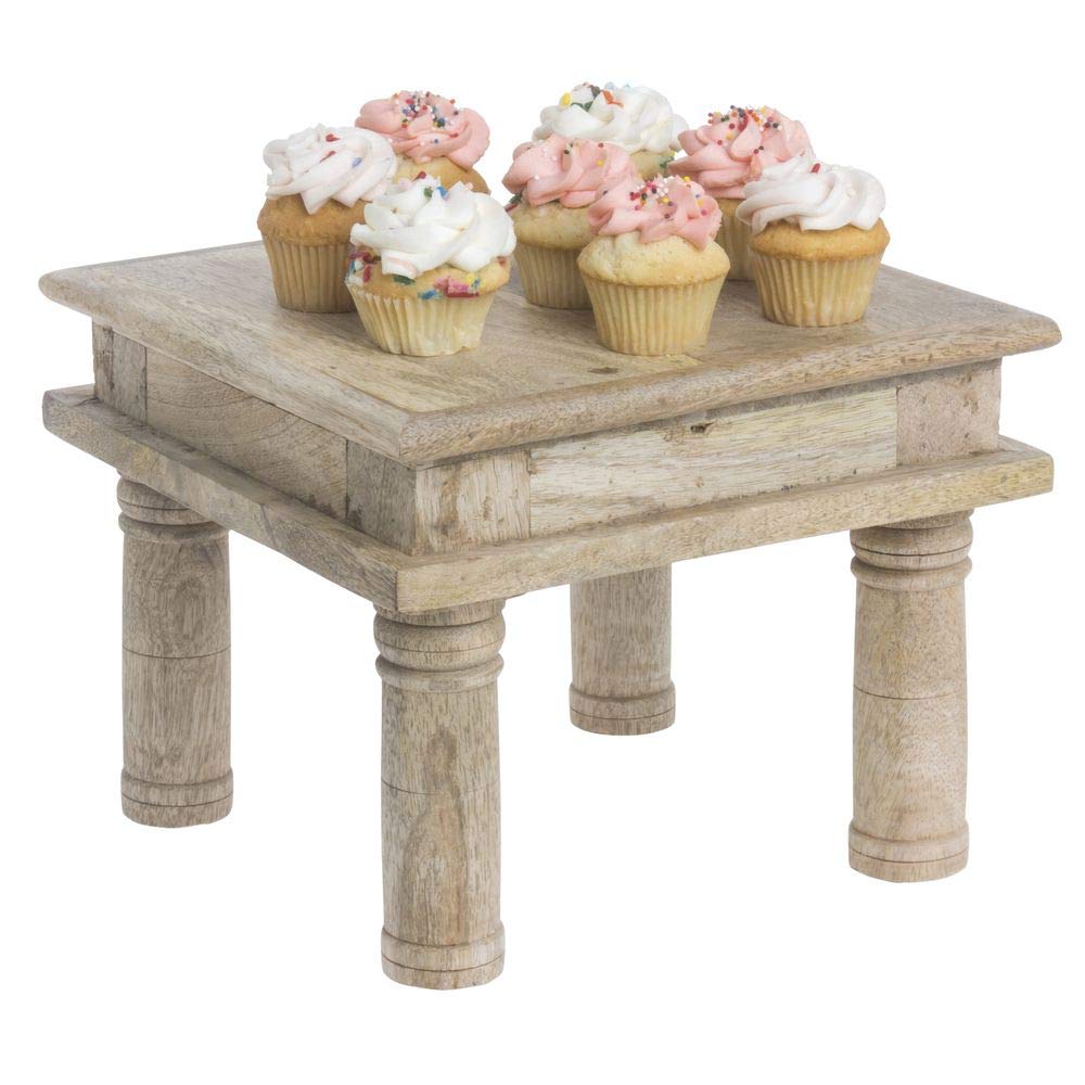 Display Riser Square Mango Wood Table Riser - 8 2/3"L x 8 2/3"W x 7"H by HUBERT – 8.66 inches x 8.66 inches x 7 inches, Wood, Natural, Model 2222