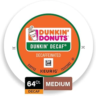 Dunkin' Donuts Medium Roast Decaf Coffee, 64 K Cups for Keurig Coffee Makers