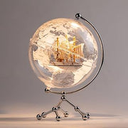 White Earth Globe, Diam. 20 cm/7.9 inches, Nightlight, World Map, Sailboat, Warm White Light