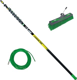 UNGER Commercial Window Cleaner Waterfed Pole Kit - nLITE Carbon 16K 33' Waterfed Pole Starter Set with Brush & Hose - C10BH
