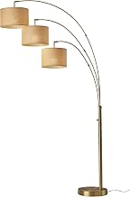 Adesso 3-Light Floor Lamp, Antique Brass & Natural, 4-Way, 82”