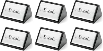 HUBERT® Triangular Wooden Beverage Sign Decaf - 3"W x 1 3/4"H, Pack of 6