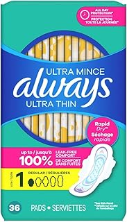 Always Pads Ultra Thin Size 1-36 Count Regular, 36 Count(Pack of 3)