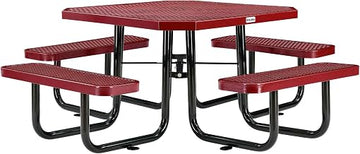 Global Industrial 46" Octagonal Picnic Table, Expanded Metal, Red