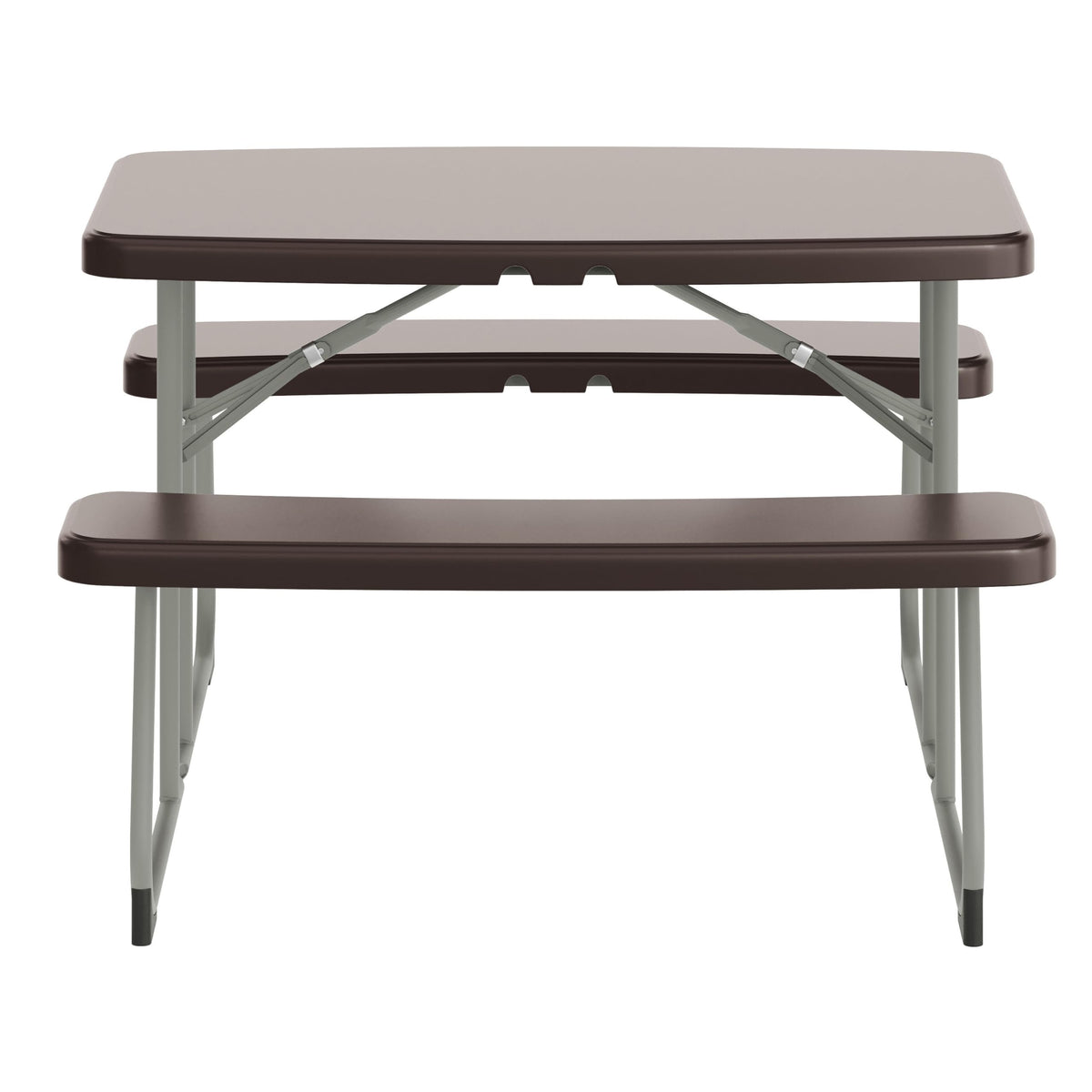 Kids Commercial Grade Plastic Folding Picnic Table by Flash Furniture – Set of 1, Plastic, Steel, Plastic: Polyethylene, Brown, Model RB-EBB-2432FD2-BR-GG