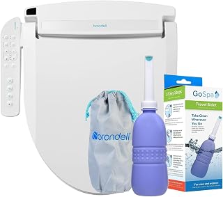 Brondell Electric Bidet Toilet Seat LT89-RW, Round, White, Side Arm Control + Portable Travel Bidet GoSpa GS-70 Bundle