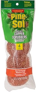 Pine-Sol Heavy-Duty Copper Coated Scrubbers - Premium Scrub Sponges for Cast Iron Pans, Stainless Steel Cookware, Oven Racks, and Grills, 4 Pack