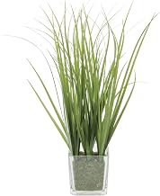 Artificial Grass in Glass Vase Green Plastic - 15"H