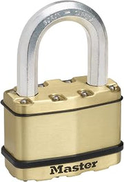 Master Lock Heavy Duty Padlock, Security Level 10/10, Outdoor, Keyed, Laminated Steel/Brass Finish, Weatherproof, Medium Shackle