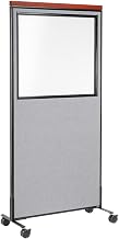 Global Industrial 36-1/4"W x 100-1/2"H Deluxe Mobile Office Partition Panel with Partial Window, Gray