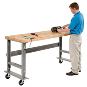 Mobile Adjustable Height Workbench by Global Industrial – 30"L x 72"W x 4.5"H, Steel, Gray, Model 183168A