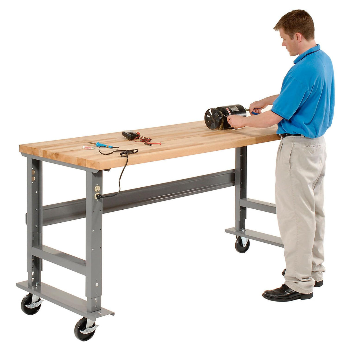 Mobile Adjustable Height Workbench by Global Industrial – 30"L x 72"W x 4.5"H, Steel, Gray, Model 183168A