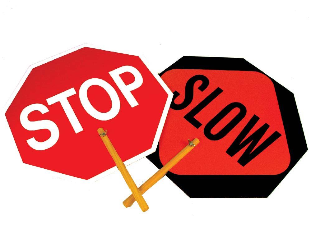One Double Sided Stop/Slow Sign Safe-T-Paddle by NMC – 18x18 inches, Plastic, multicolor, Model PS1
