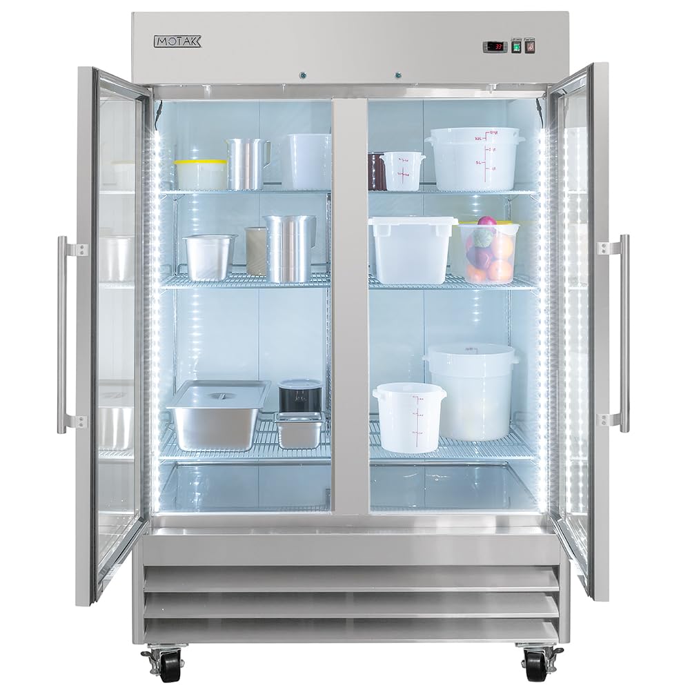 54" Two Section Reach In Refrigerator - (2) Left/Right Hinge Glass Doors by MOTAK – 56.69x35.04x83.46, In Description, Check Images, Model MSD-2DR-BAL-54-G-X