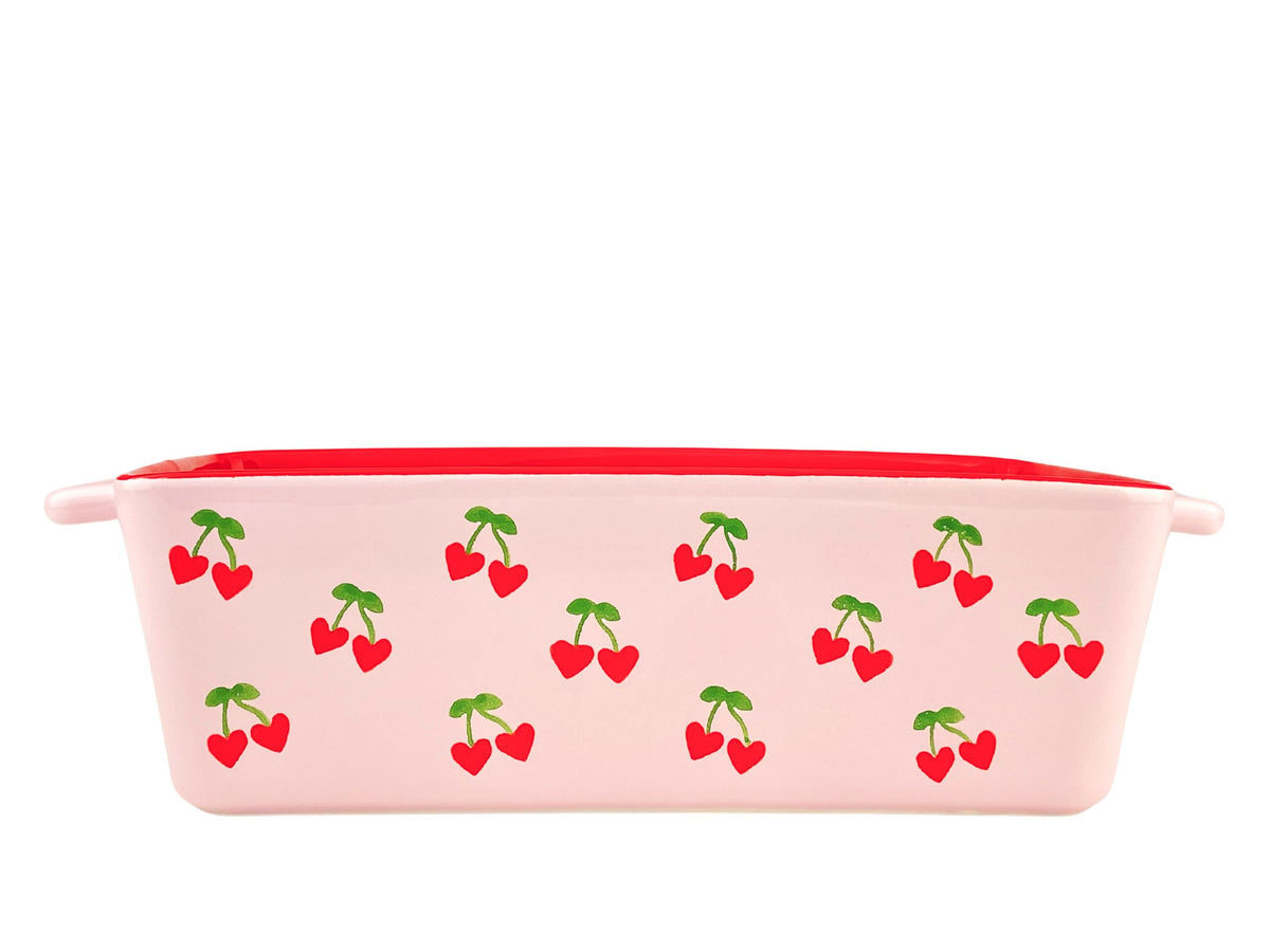 Cherry Hearts Loaf Pan by 10 Strawberry Street – 64, 64.0 fluid_ounces, Stoneware, White, Model CLF-40-50-004