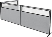 Global Industrial 60-1/4"W x 42" H Freestanding 3-Panel Corner Room Divider with Partial Window, Gray