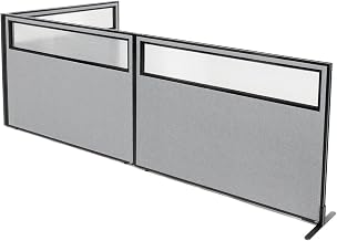 Global Industrial 60-1/4"W x 42" H Freestanding 3-Panel Corner Room Divider with Partial Window, Gray