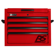 RS Pro 27in. 4-Drawer Top Chest with Outlet by Homak – 23.5"L x 27"W x 21.38"H, Polyvinyl Chloride, Red, Model RD02027401