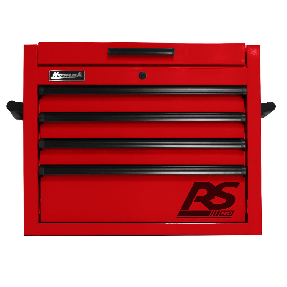 RS Pro 27in. 4-Drawer Top Chest with Outlet by Homak – 23.5"L x 27"W x 21.38"H, Polyvinyl Chloride, Red, Model RD02027401