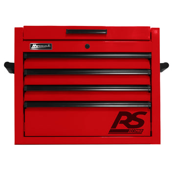 RS Pro 27in. 4-Drawer Top Chest with Outlet by Homak – 23.5"L x 27"W x 21.38"H, Polyvinyl Chloride, Red, Model RD02027401