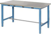 Global Industrial 60" W x 30" D Adjustable Height Workbench, Power Apron, 1-5/8" Thick Stainless Steel Square Edge, Blue