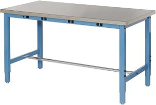 Global Industrial 60" W x 30" D Adjustable Height Workbench, Power Apron, 1-5/8" Thick Stainless Steel Square Edge, Blue