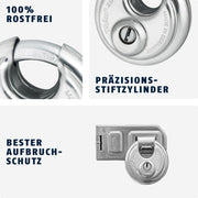 Diskus Padlock 26/70 - Weatherproof - with Drill and Pull-Protected Cylinder - ABUS Security Level 8 - Silver – 90x190cm, Alloy Steel, White, Pack of 6, Model 12790