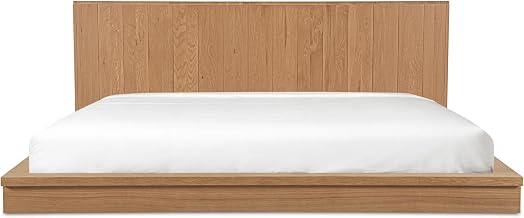 Plank Queen Bed, Low-Profile Expansive Headboard, Solid Oak, Natural Finish