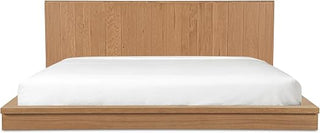 Plank Queen Bed, Low-Profile Expansive Headboard, Solid Oak, Natural Finish