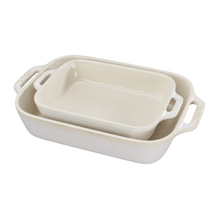 Ceramic Rectangular Baking Dish Set by STAUB – 2-pc, Stoneware with vitreous glass porcelain-enamel finish, Rustic Ivory, Pack of 2, Model 40511-921