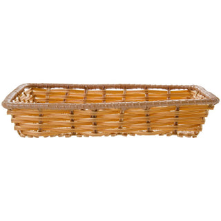 Wicker Storage Basket Rectangular Natural Colored Plastic - 14"L x 12"W x 2 1/2"D by HUBERT – Plastic, Natural, Model K124-14FT NAT