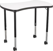 Learniture Structure Series 35-Inch Collaborative Dry-Erase Activity Table, Bow-Tie Mobile Collaborative Table with Whiteboard Top, Black Legs, 35.5” W x 23.75” D x 20"-30" H
