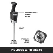() 10" Medium-Duty Quik Stik Plus Immersion Blender by Waring – 6-Gallon, 6.0 gallons, Stainless Steel, Black/Silver, Model WSB40