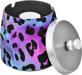 Laser Purple Leopard Print Splash Ashtray with Lid, Outdoor Ashtrays for Patio
