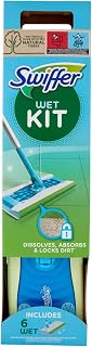 Swiffer Starter Kit for Cleaning Wooden Floors and Other Materials, Includes 1 Broom, 6 Mop Cloths
