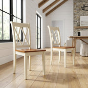 Wooden Dining Chair with Ladder Back by Furnifact – Wood, White/Brown, Pack of 2