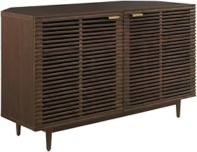 Furnifact Brown Corner Record Player Cabinet with Vinyl Storage, Stylish, Space-Saving Design, Solid Construction, Ideal for Living Room, Home Office
