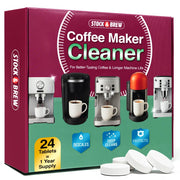 Stock & Brew Coffee Maker Cleaner Tablets 24 Count 1 Year Supply Descaler and Cleaning Tablets for Espresso Drip and Pod Machines Removes Residue and Improves Taste by Stock Your