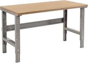 Global Industrial Adjustable Height Workbench C-Channel Leg, 60" W x 30" D | 1-1/2" Shop Top Safety Edge, 2000 Lbs Capacity, Gray Frame, Industrial Workbench