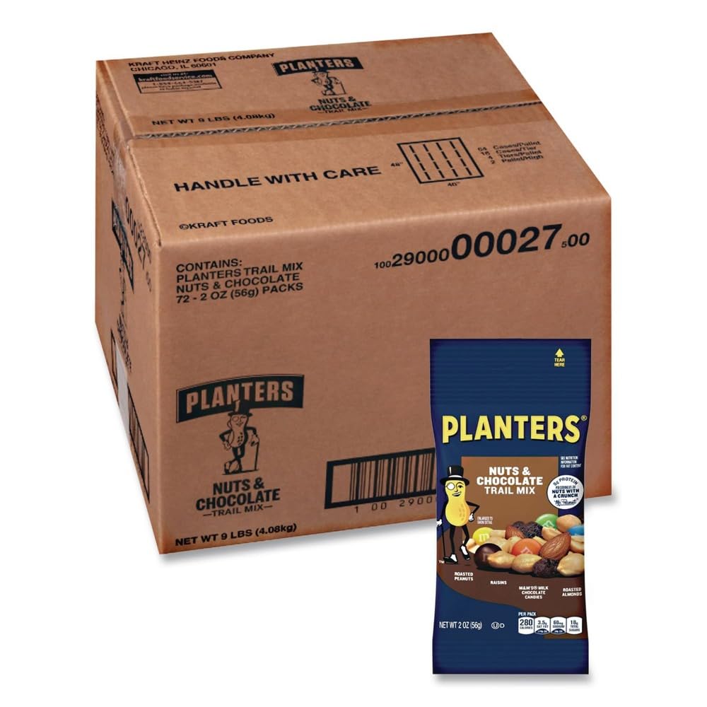 Trail Mix Snack Nuts Nut And Chocolate by Planters – 2 Ounce (Pack of 72), Pack of 72, Model 123462